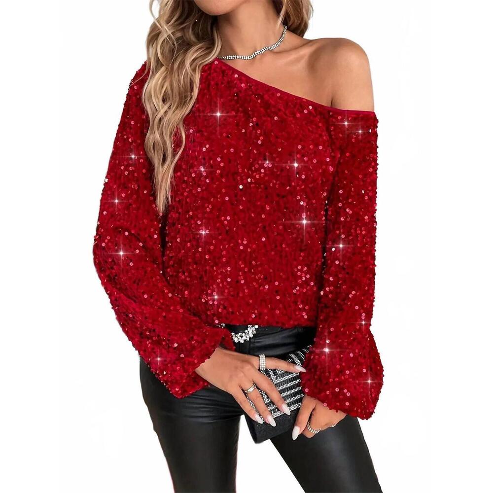 NEW HIDDENBRAND off the shoulder sequin blouse in red